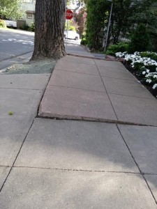 Uneven sidewalks especially challenge young and old pedestrians